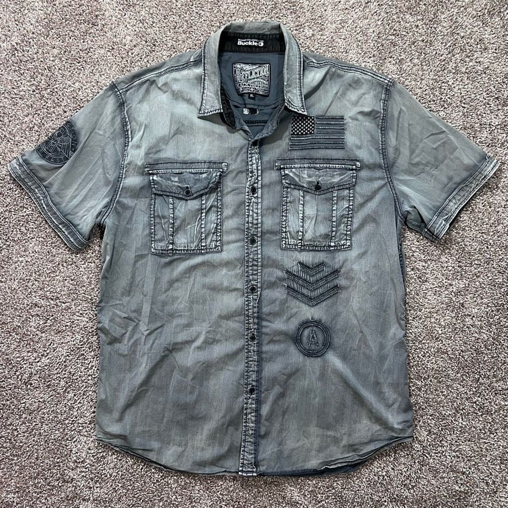 Affliction Black Premium Eagle Wing Button Stretch Shirt Mens Size XL Graphite